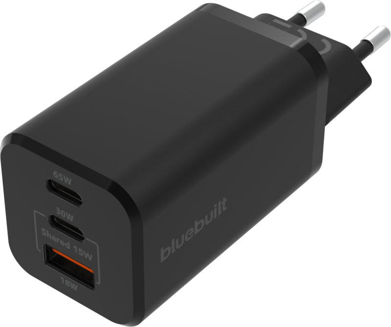 BlueBuilt Power Delivery + Quick Charge Oplader met 3 Usb Poorten 65W Zwart