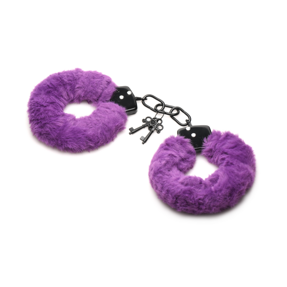 XR Brands Cuffed in Fur - Furry Handcuffs - Purple