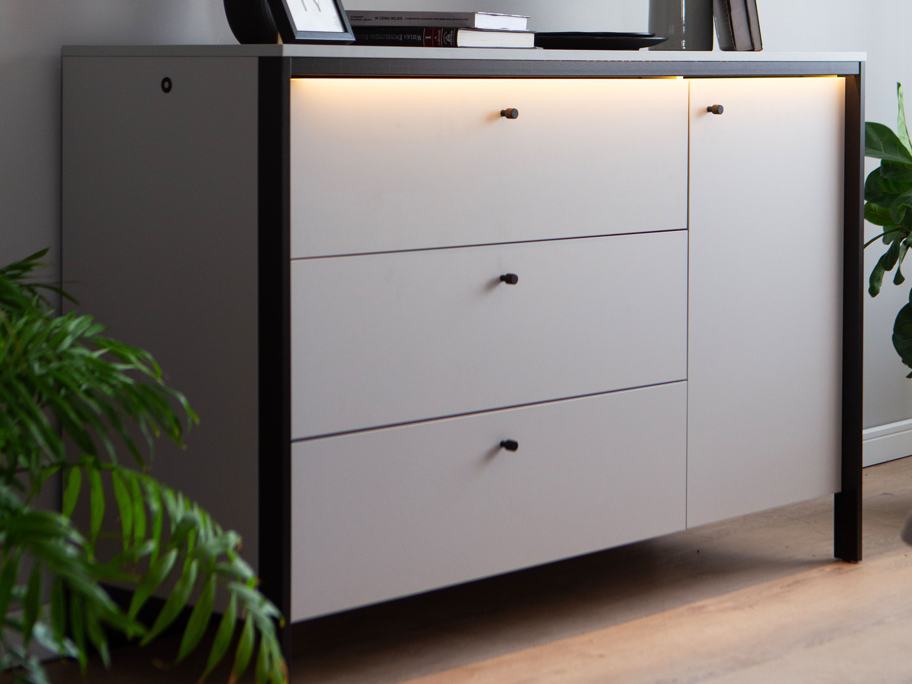 Dressoir GRIZOU 1 deur 3 lades grijs