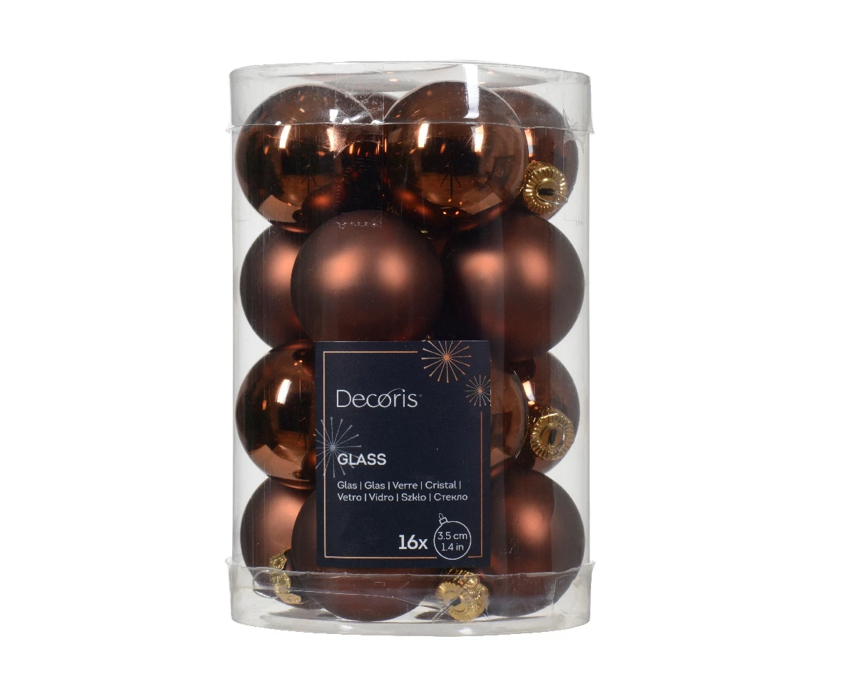 Decoris kerstballen set glas 16st espresso 3,5cm