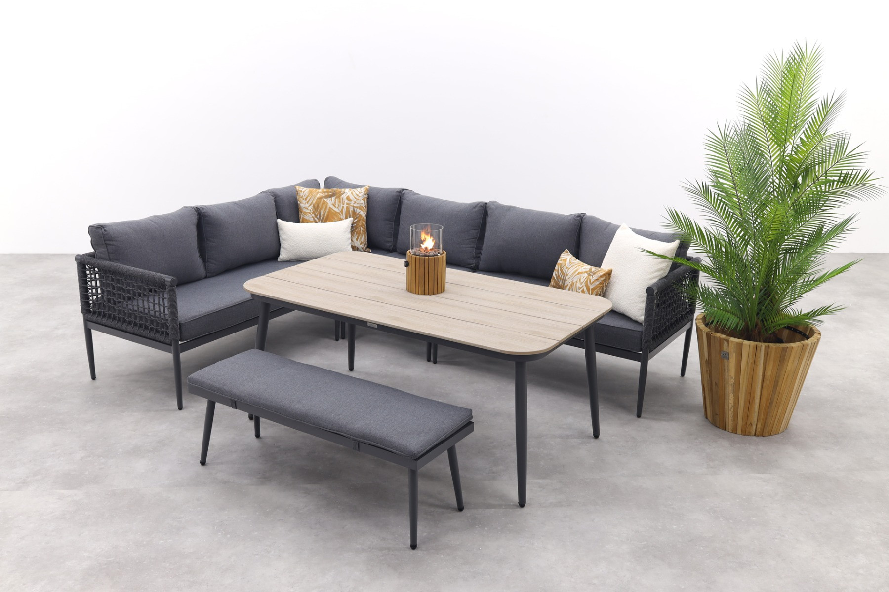 GI Teramon lounge dining set met bank - Carbon Black - 6-delig