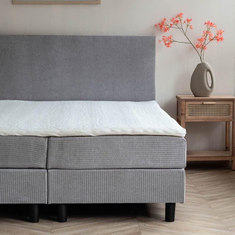 2-Persoons Boxspring Julia Rib - Grijs - Grijs 160x200 cm - Pocketvering - Inclusief Topper - Dekbed-Discounter.nl