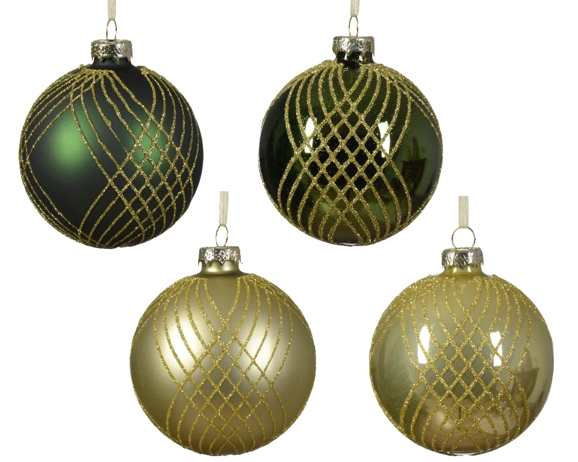 Kerstbal glas mat / glans met goud 8cm - 1 stuk