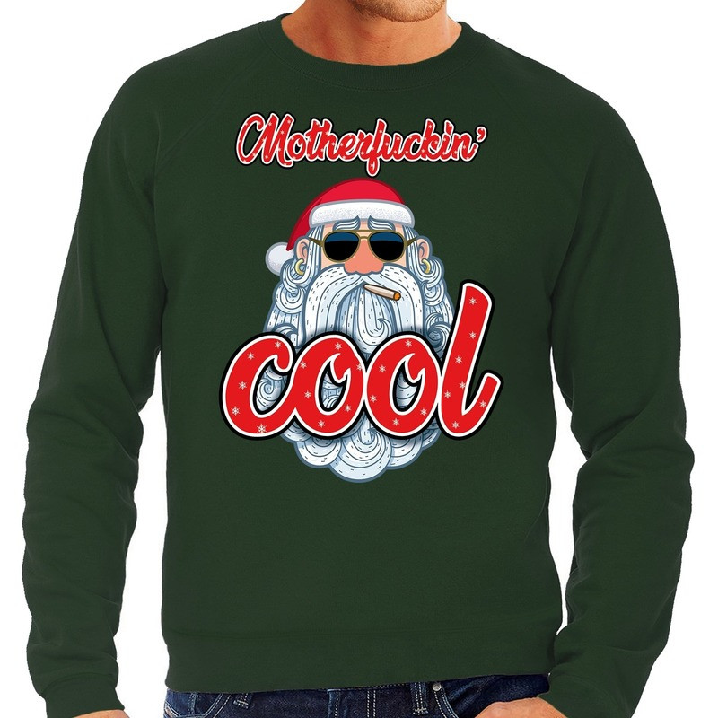 Foute Kersttrui stoere kerstman motherfucking cool groen heren