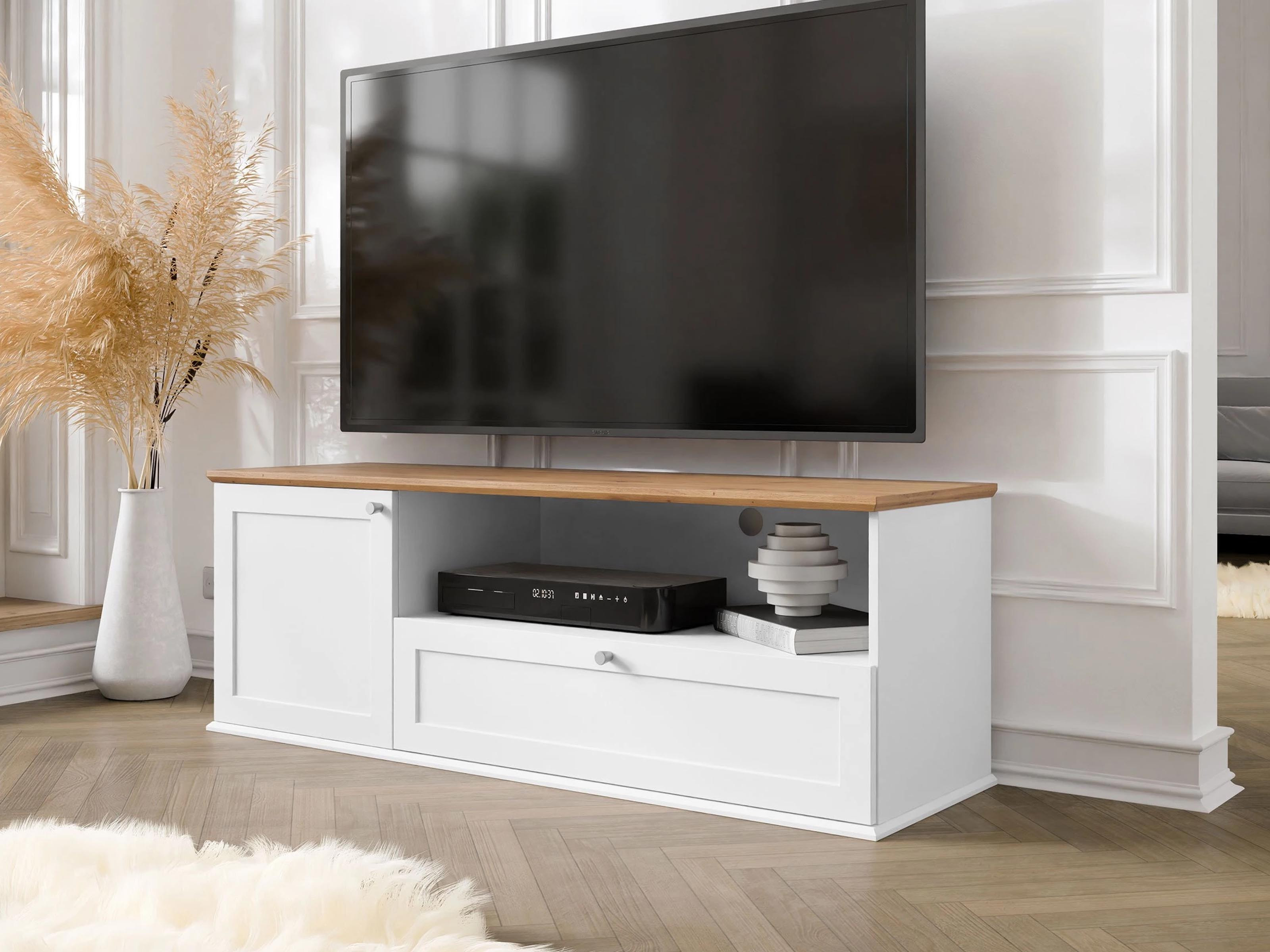 Tv-meubel GACARIO 1 deur 1 lade wit/eik