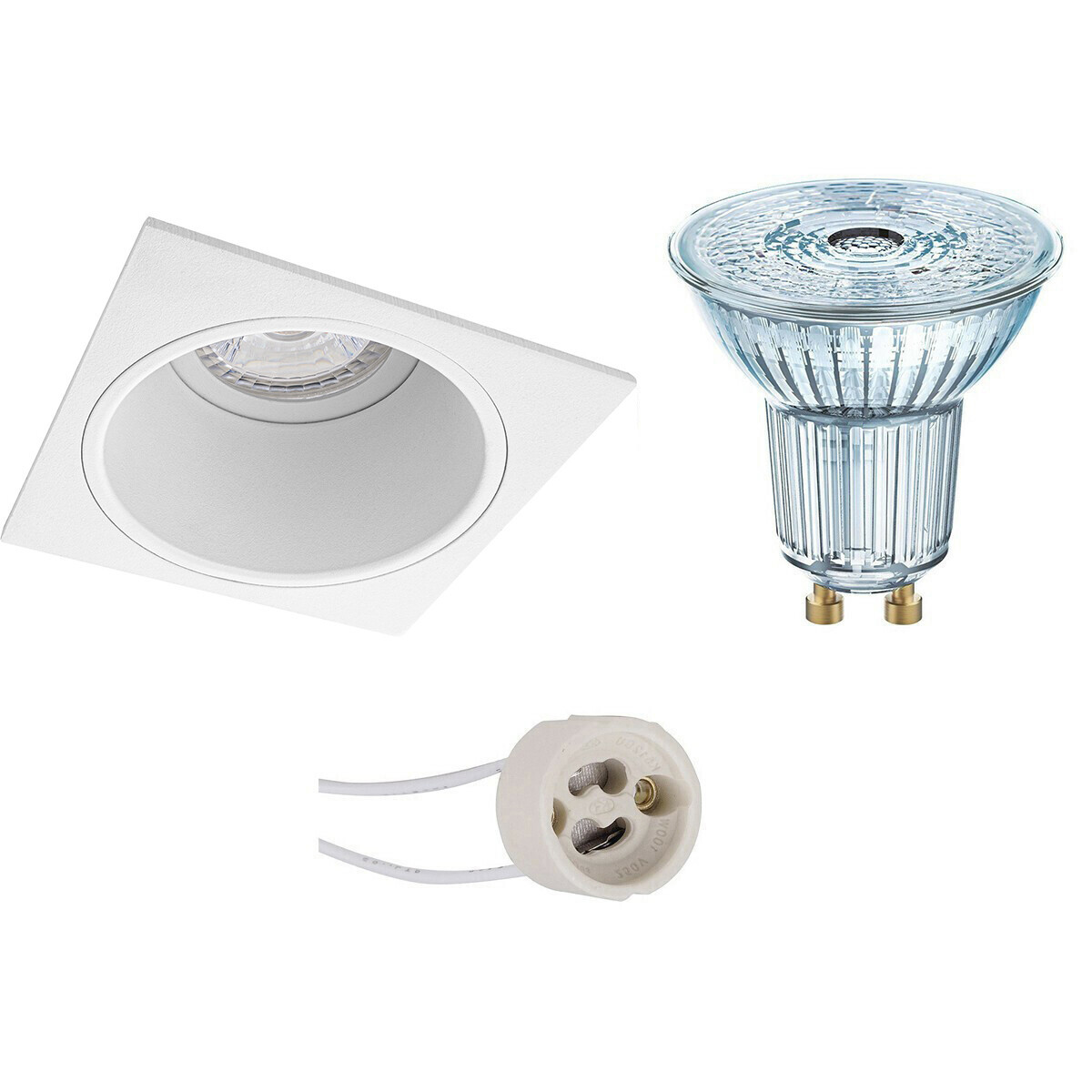 LED Spot Set - LEDVANCE Parathom PAR16 930 36D - Pragmi Minko Pro - GU10 Fitting - Dimbaar - Inbouw Vierkant - Mat Wit - 5.5W - Warm Wit 3000K - Verdiept - 90mm