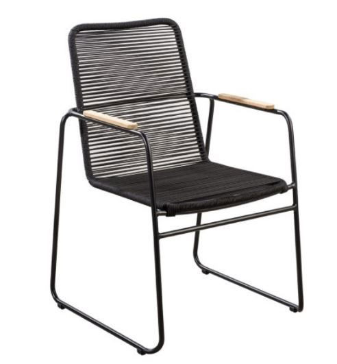 Wasabi stackable dining chair alu black/rope black - Yoi