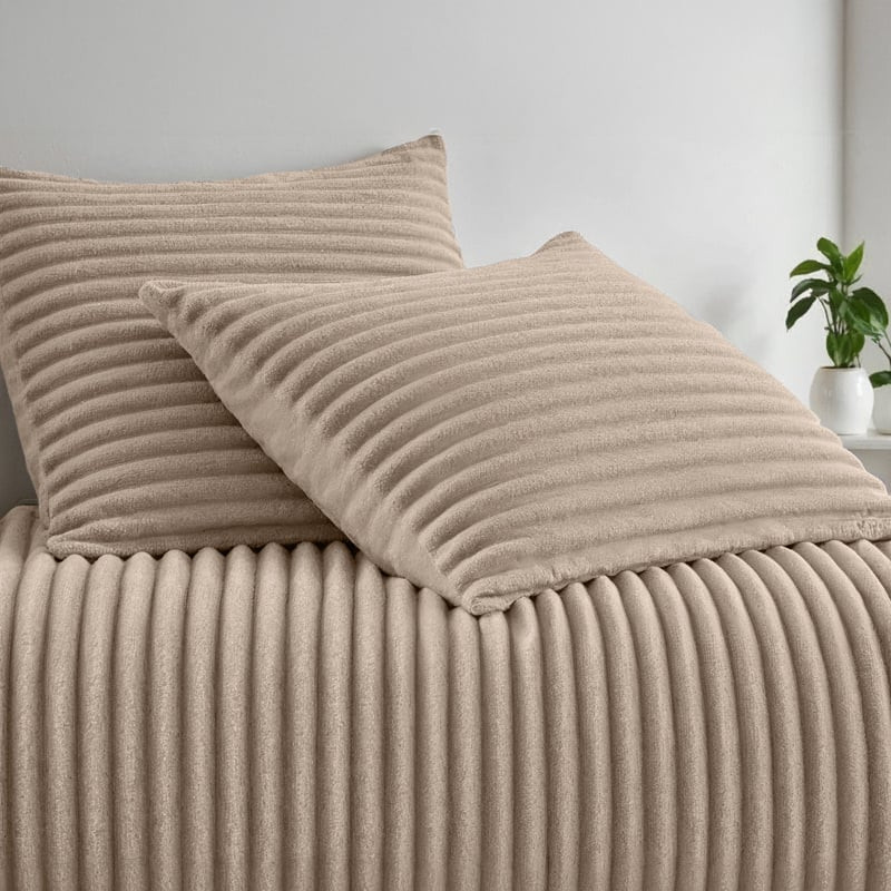 Dekbedovertrek Teddy Rib - Lits-Jumeaux (240x220 cm) - Taupe Microvezel - Dessin: Strepen - Fresh & Co - Dekbed-Discounter.nl