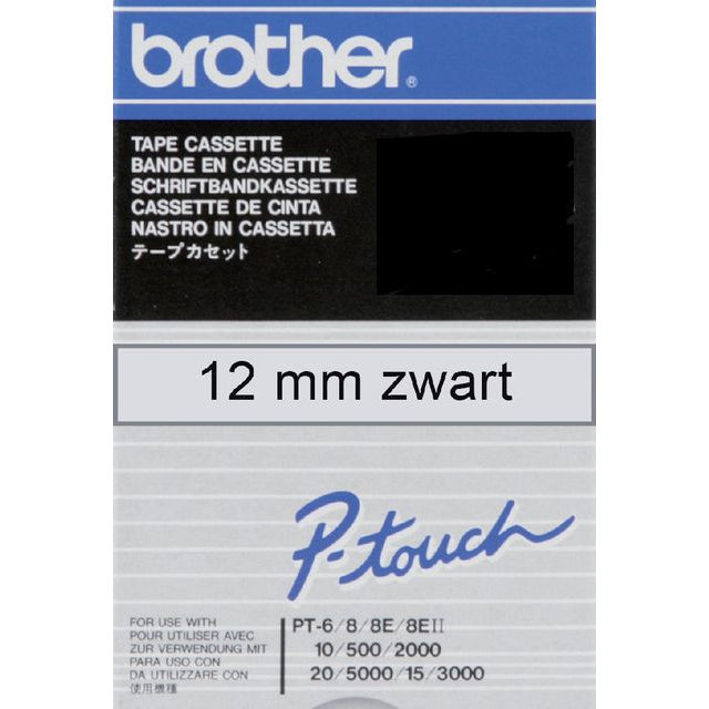 Labeltape Brother P-touch TC-101 12mm zwart op transparant