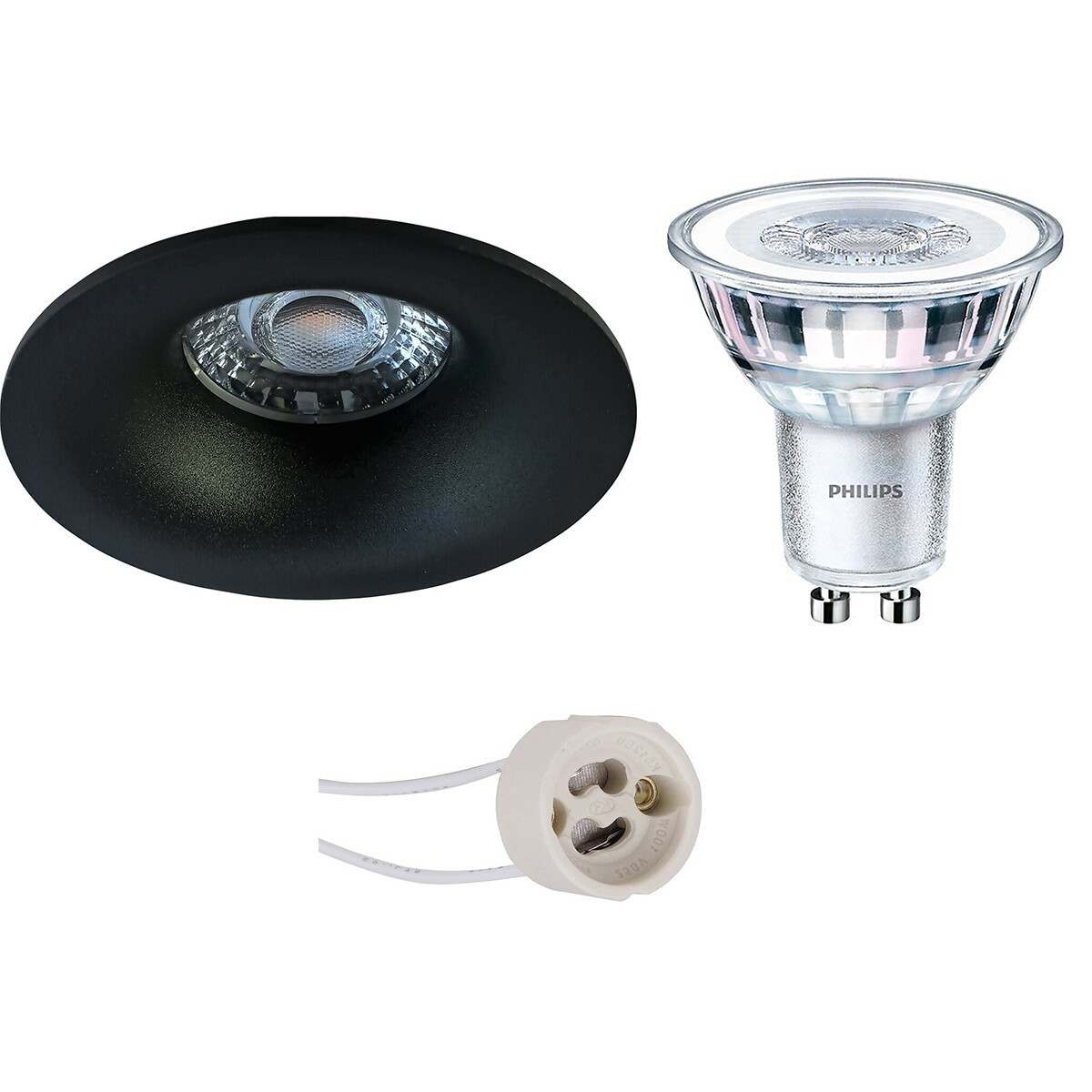 LED Spot Set - Pragmi Nora Pro - GU10 Fitting - Inbouw Rond - Mat Zwart - Ø82mm - Philips - CorePro 830 36D - 4W - Warm Wit 3000K - Dimbaar