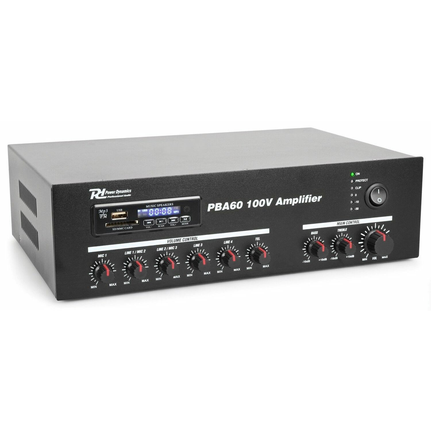 Power Dynamics PBA60 100V versterker 60W met mp3 speler, tuner en