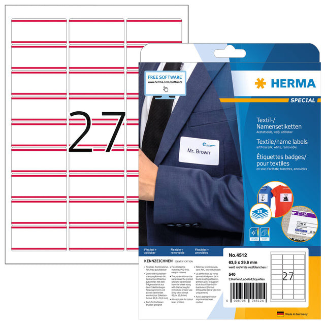 Naambadge etiket HERMA 4512 63.5x29.6mm wit/rood