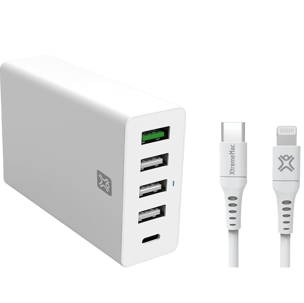 XtremeMac Power Delivery en Quick Charge Oplader 30W + Lightning Kabel 1,5m Kunststof Wit