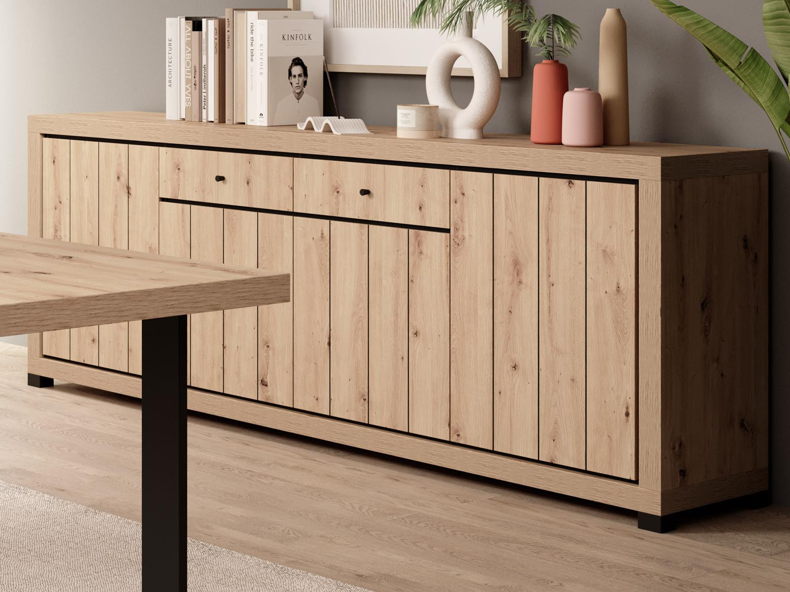 Dressoir DIJONA 4 deuren 2 lades artisan eik