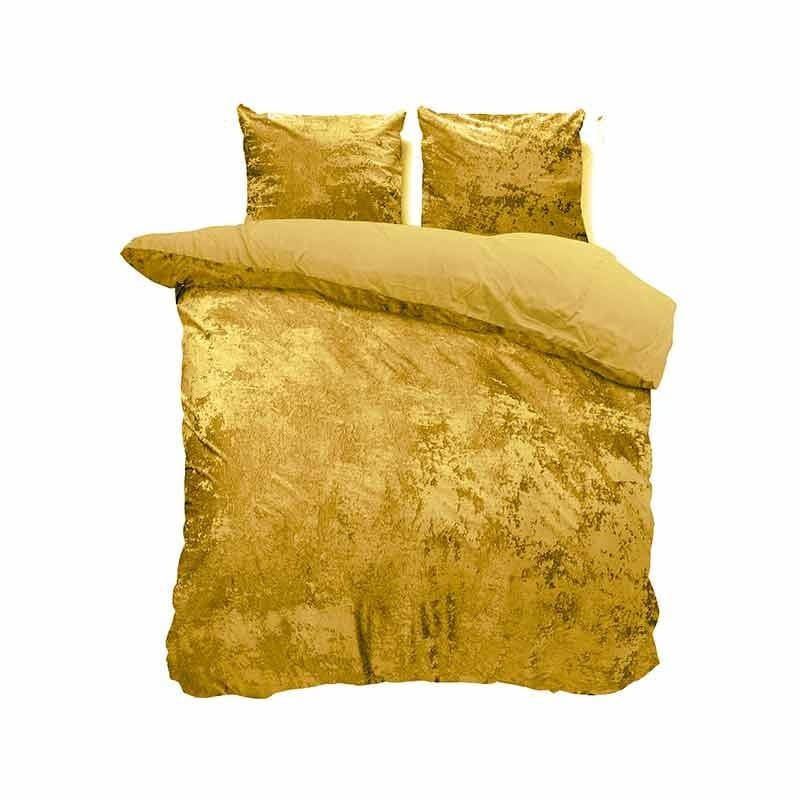 Dekbedovertrek Crushed Velvet Golden Spice - Tweepersoons (200x220 cm) - Goud Microvezel - Dessin: Effen - Manilla - Dekbed-Discounter.nl