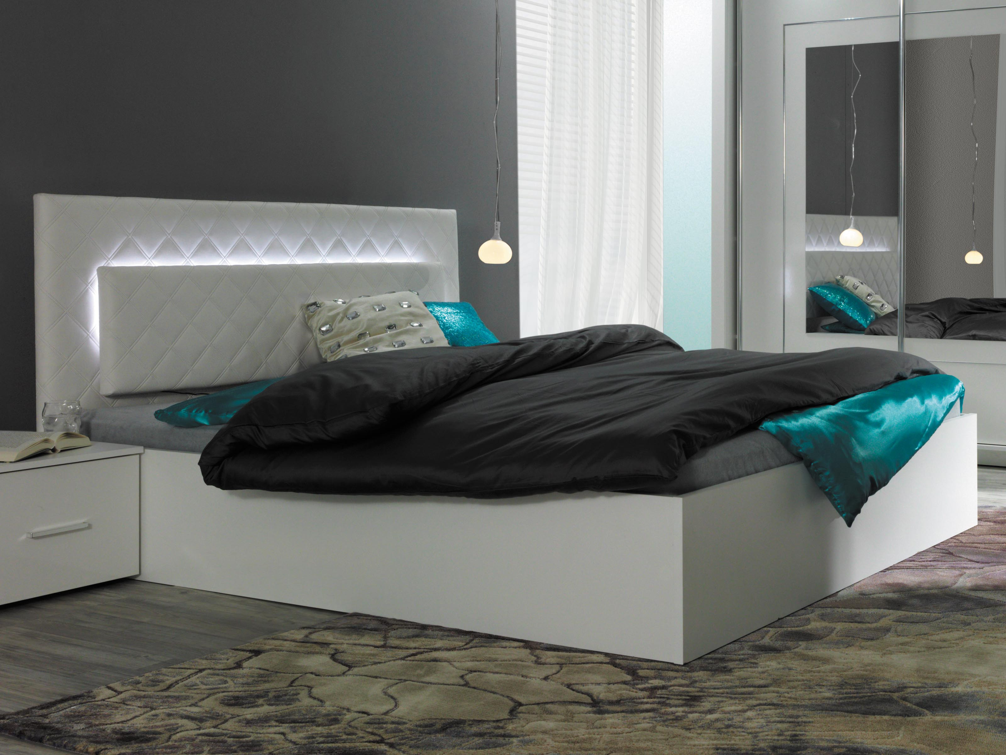 Tweepersoonsbed PANAMA 160x200 cm wit/hoogglans wit