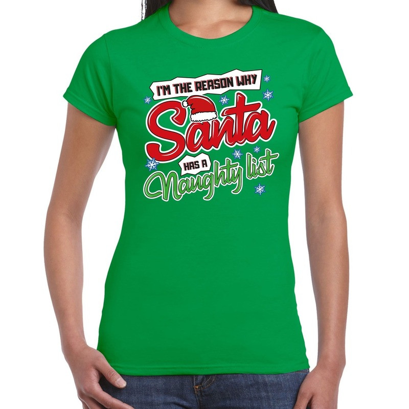 Fout kerstshirt groen why Santa has a naughty list voor dames