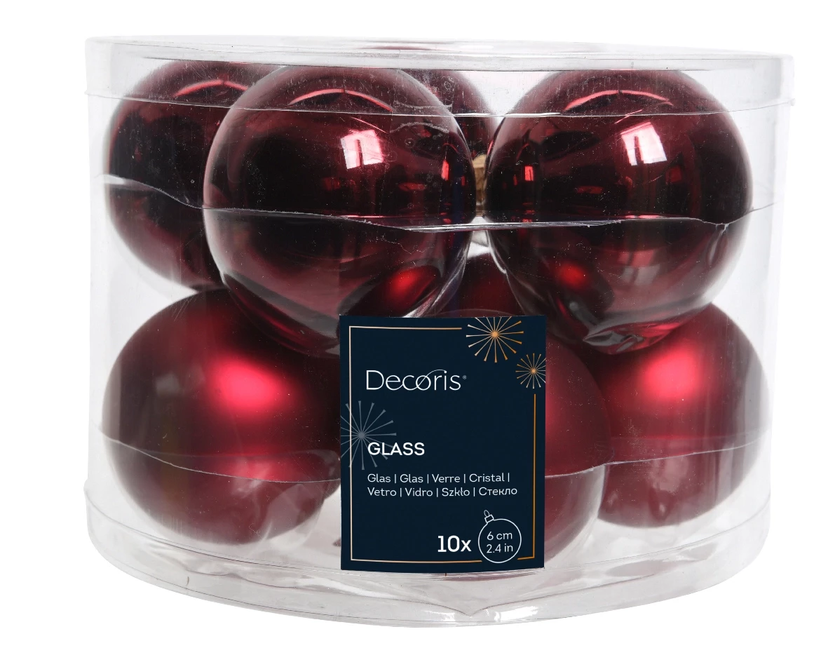 Decoris kerstballen Glas 10st Ossenbloed 6cm