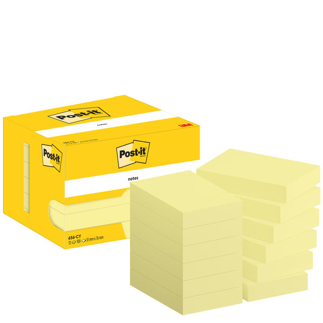 Post-It Notes, 100 vel, ft 51 x 76 mm, geel, pak van 12 blokken