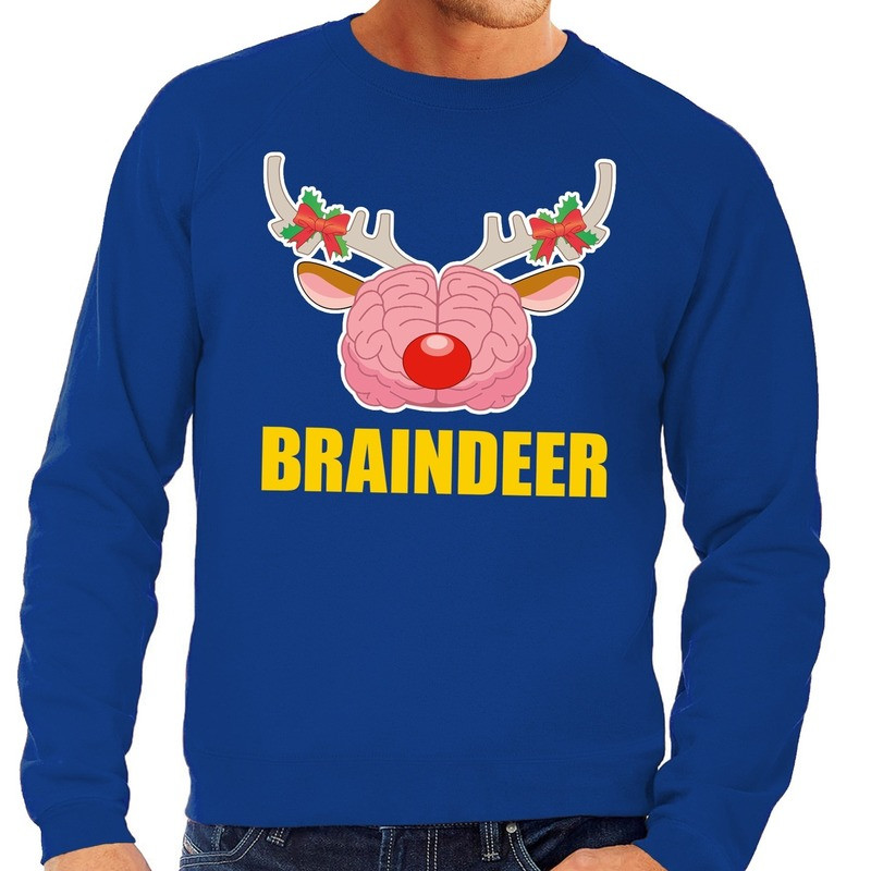 Foute kersttrui braindeer blauw voor heren