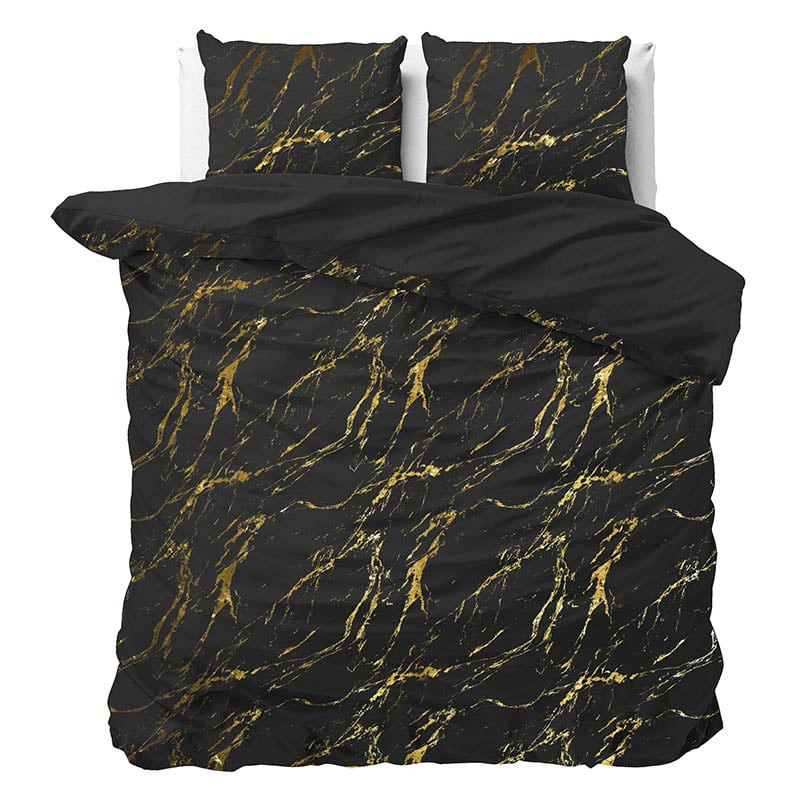 Dekbedovertrek Glamour Marble - Lits-Jumeaux (240x220 cm) - Zwart Microvezel - Dessin: Patroon, Luxe - Sleeptime - Dekbed-Discounter.nl