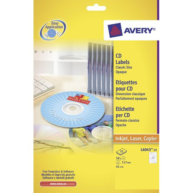 Etiket Avery L6043-25 CD wit 50stuks