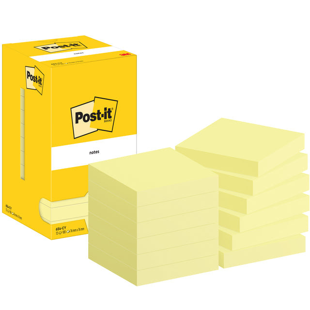 Memoblok post-it 654 76x76mm geel | 12 stuks