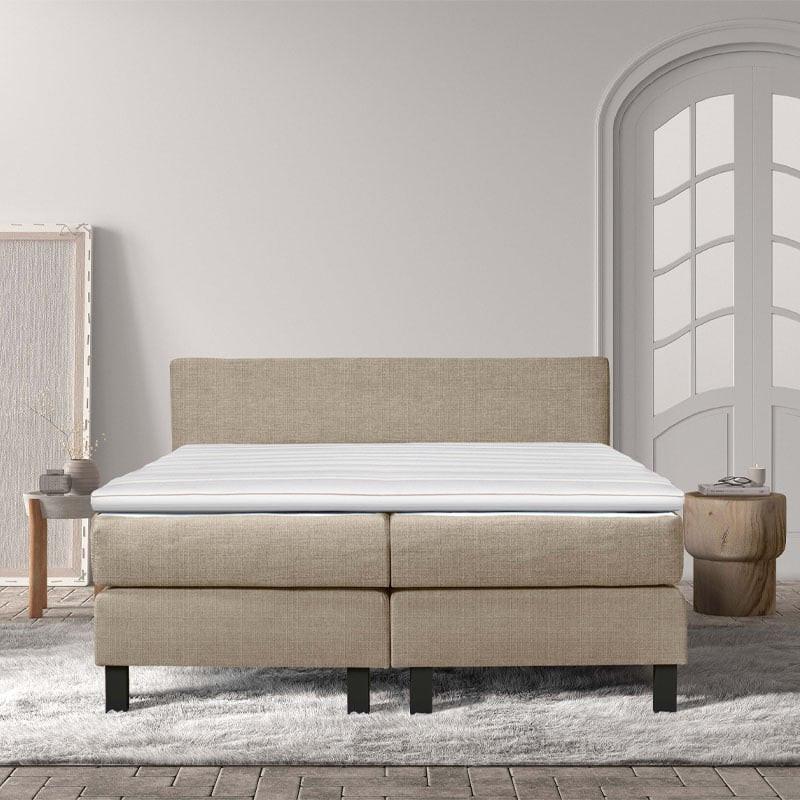 2-Persoons Boxspring Cloud Chill - Deluxe - Beige 160x210 cm - Pocketvering - Inclusief Topper - Dekbed-Discounter.nl