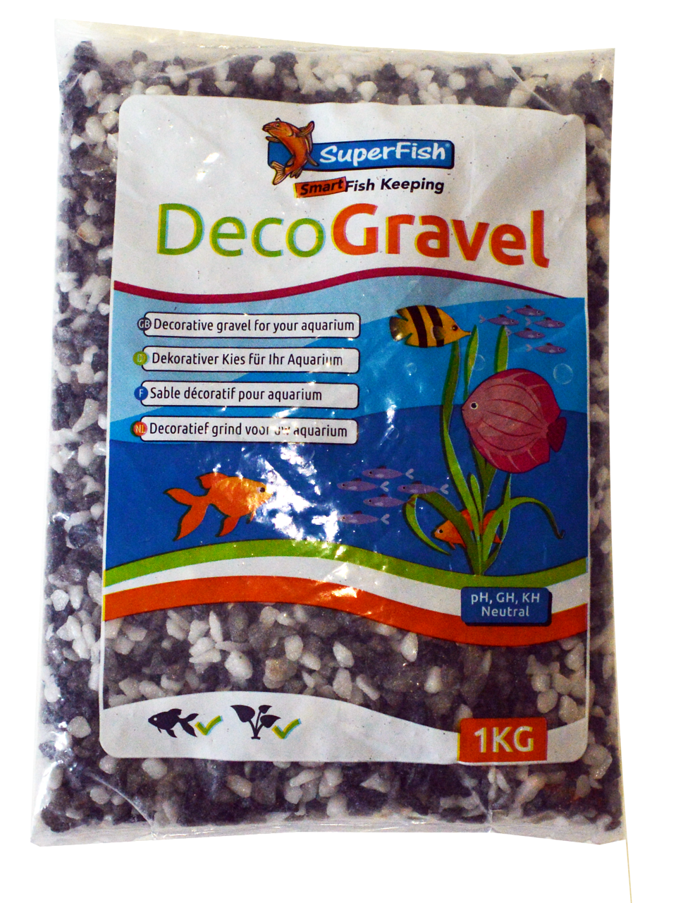 Superfish Deco Grind Mix 1kg voor Aquarium, Veilig in Zoet- & Zoutwater, Wit/Zwart/Grijs