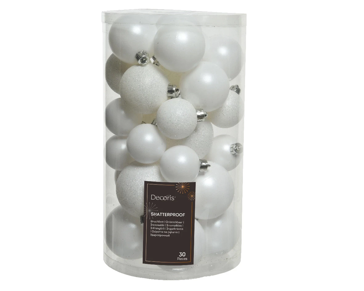 Decoris kerstballen set Plastic 30st winterwit 4-5-6cm