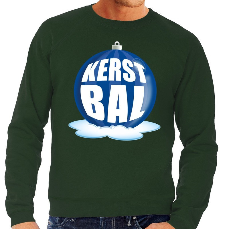 Foute kersttrui kerstbal blauw op groene sweater voor heren