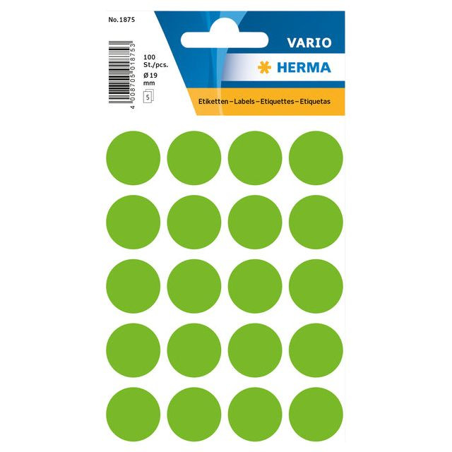 Etiket HERMA 1875 rond 19mm groen 100stuks | Blister a 5 vel