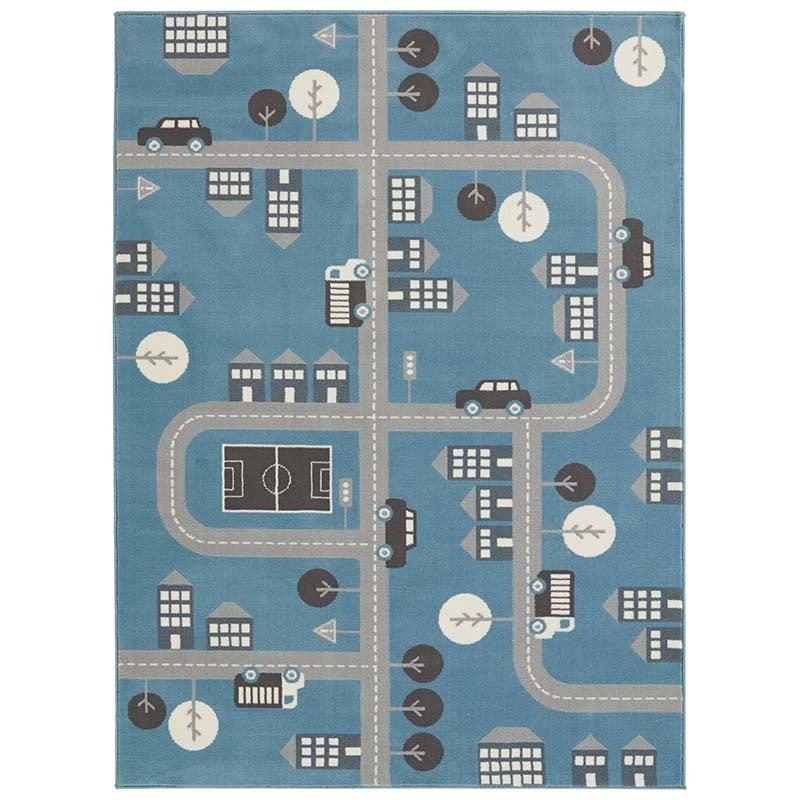 Vloerkleed Kids Town Blauw - Hanse Home Adventures - 160x220 cm - Rechthoek - Dekbed-Discounter.nl