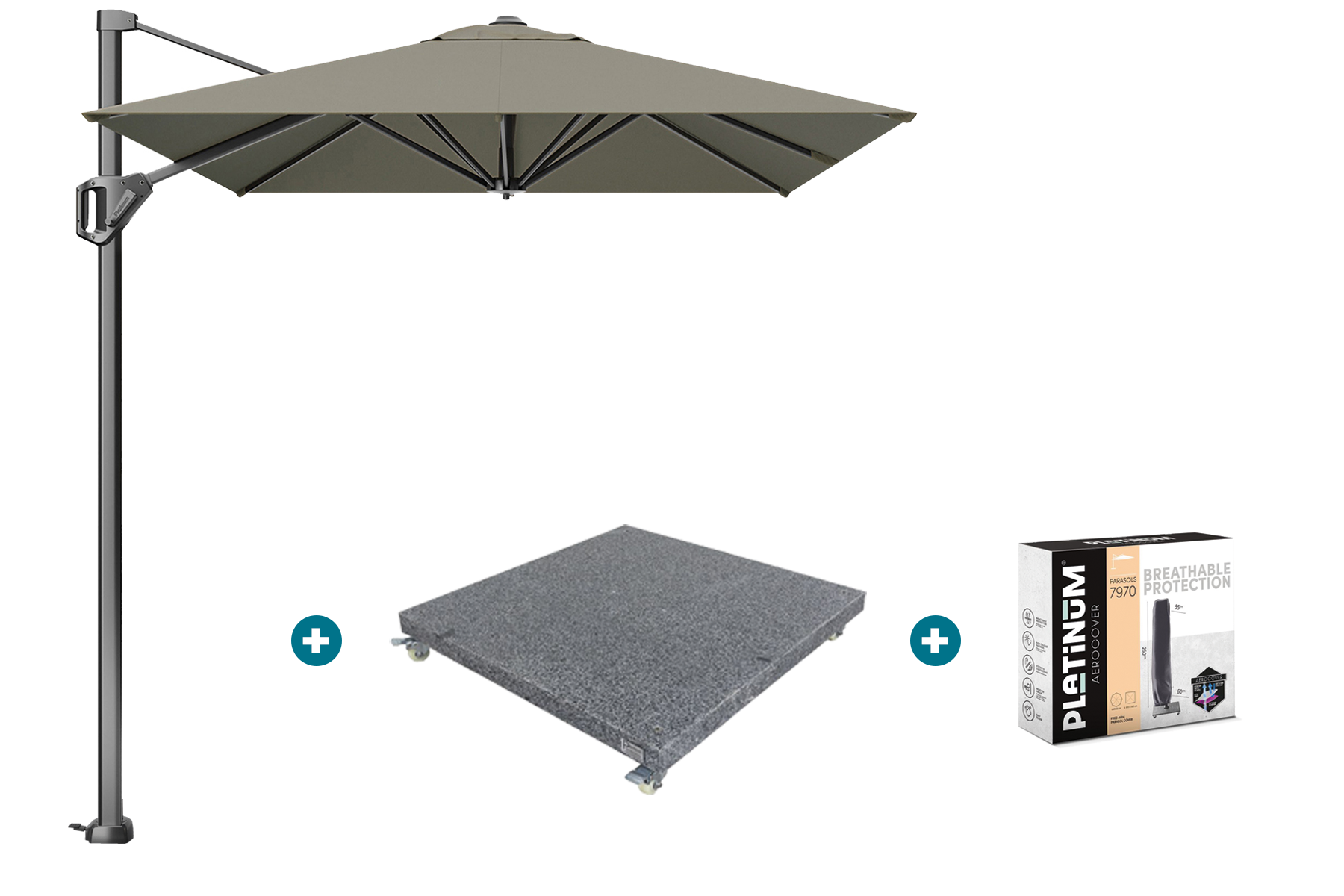 Platinum Voyager zweefparasol T1 3x2 m. - Taupe met voet en hoes