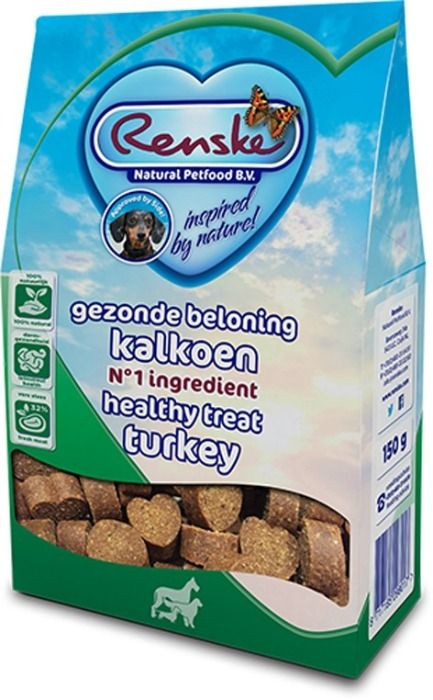 Renske Gezonde Beloning Hartjes kalkoen hondensnacks 150gr