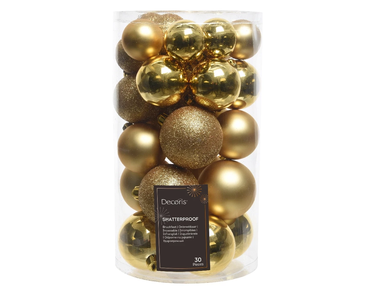 Decoris kerstballen set Plastic 30st Goud 4-5-6cm