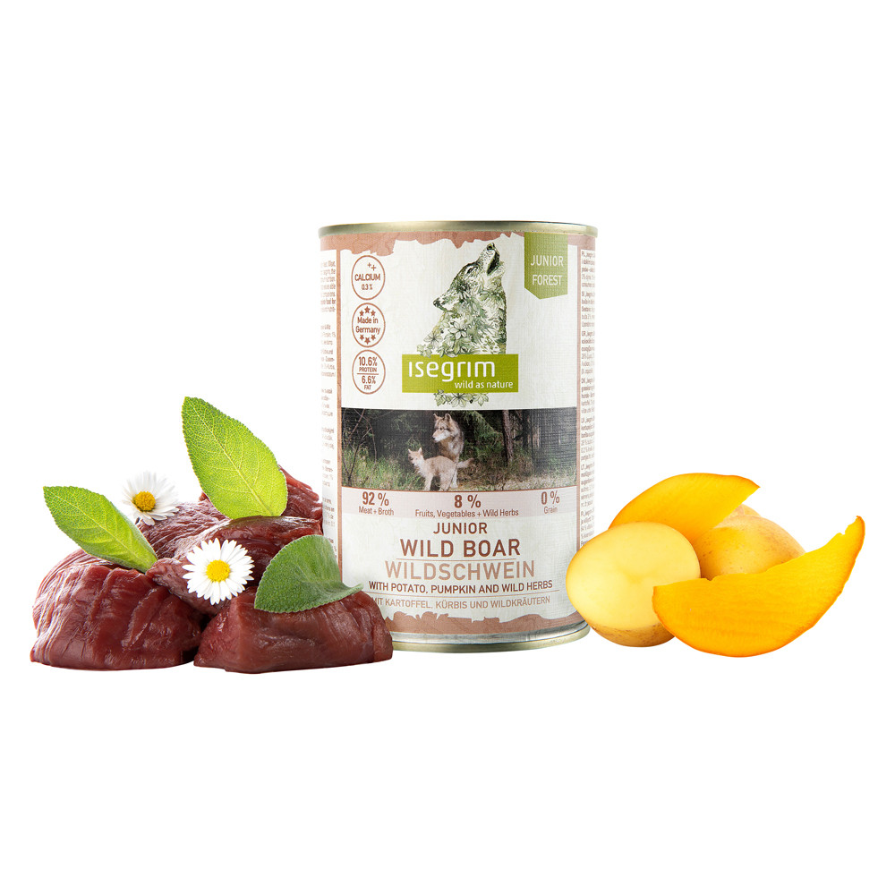 isegrim® Puppy en Junior FOREST Wildzwijn met aardappelen, 400 g, Aantal: 6 x 400 g