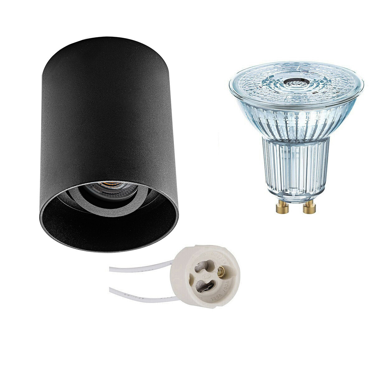 Opbouwspot Set - LEDVANCE Parathom PAR16 927 36D - Pragmi Luxina Pro - GU10 Fitting - Dimbaar - Opbouw Rond - Mat Zwart - 5.5W - Warm Wit 2700K - Verdiept - Kantelbaar - Ø90mm