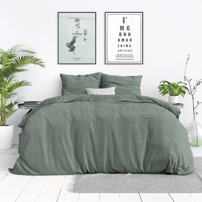 Dekbedovertrek Stone Washed - Eenpersoons (140x200 cm) - Groen Katoen - Dessin: Effen - DreamHouse Bedding - Dekbed-Discounter.nl