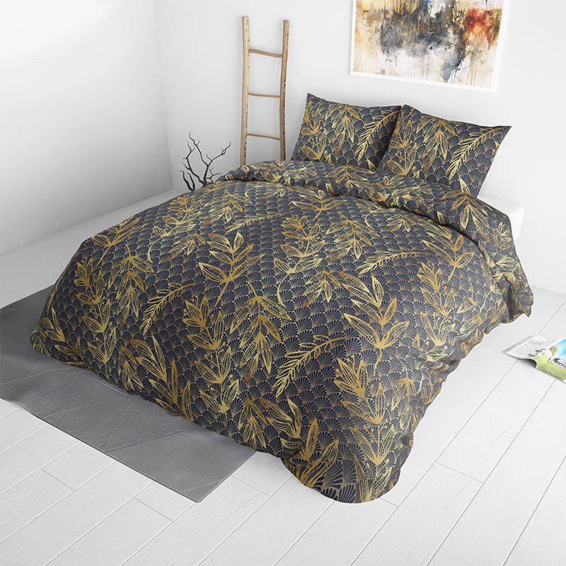 Dekbedovertrek Golden Leaf Dekbedovertrek - Lits-Jumeaux (240x220 cm) - Goud Polyester-katoen - Dessin: Natuur - Sleeptime Elegance -