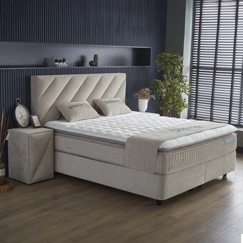 2-Persoons Boxspring met opbergruimte - Shinebedd - Beige 180x200 cm - Pocketveringen - Inclusief Topper - Dekbed-Discounter.nl