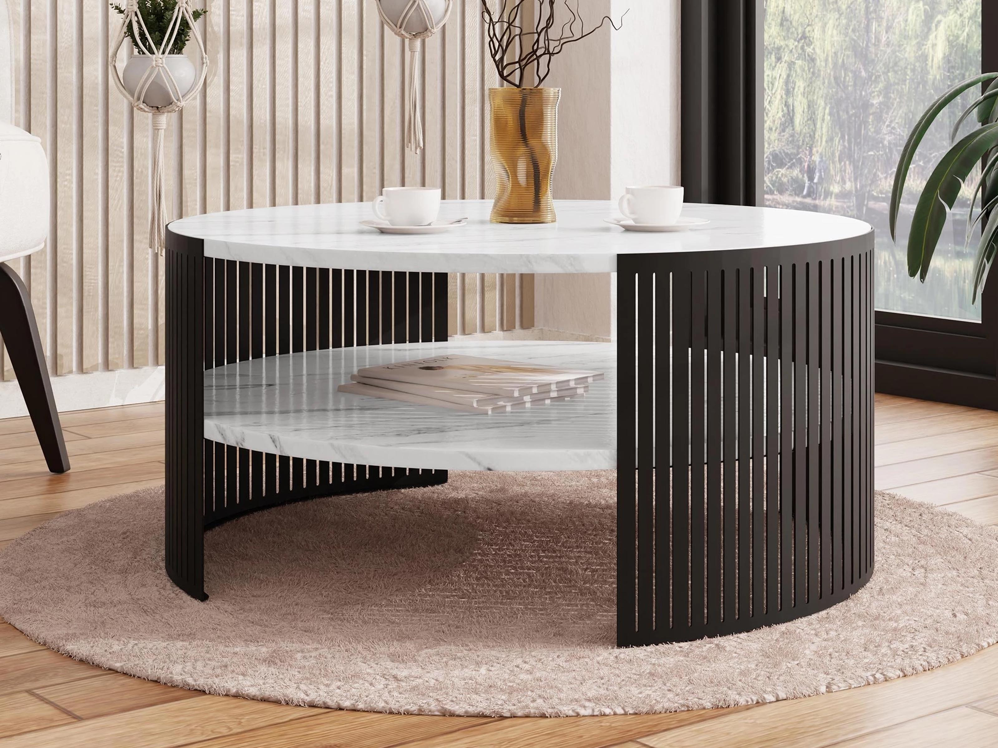 Ronde salontafel ZINZARA ⌀ 75 cm marmer wit