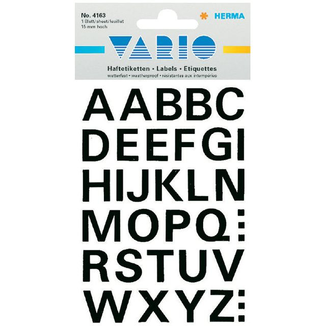 Etiket HERMA 4163 15mm letters A-Z zwart | Blister a 1 vel | 10 stuks