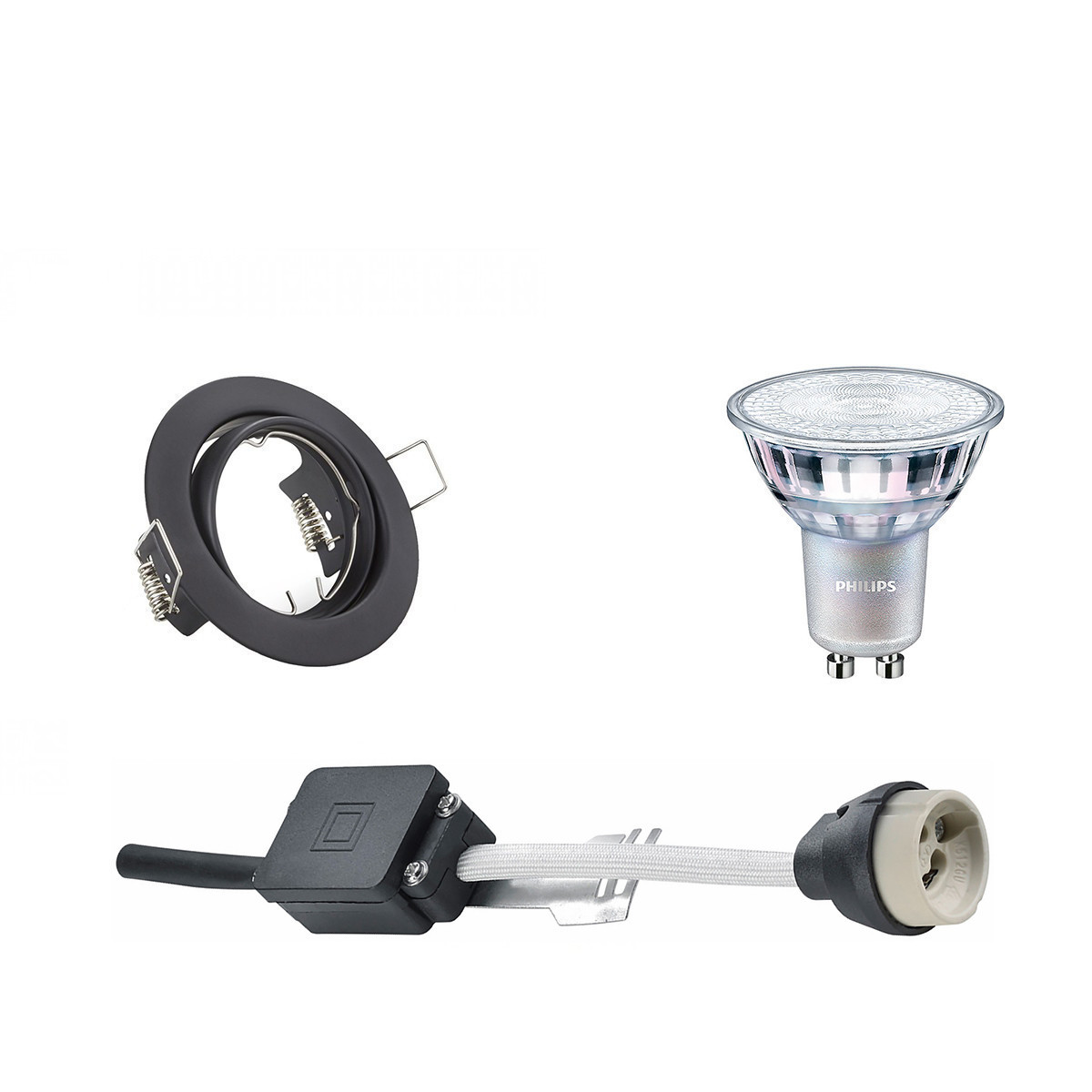 LED Spot Set - GU10 Fitting - Inbouw Rond - Mat Zwart - Kantelbaar Ø83mm - Philips - MASTER 927 36D VLE - 4.9W - Warm Wit 2200K-2700K - DimTone Dimbaar