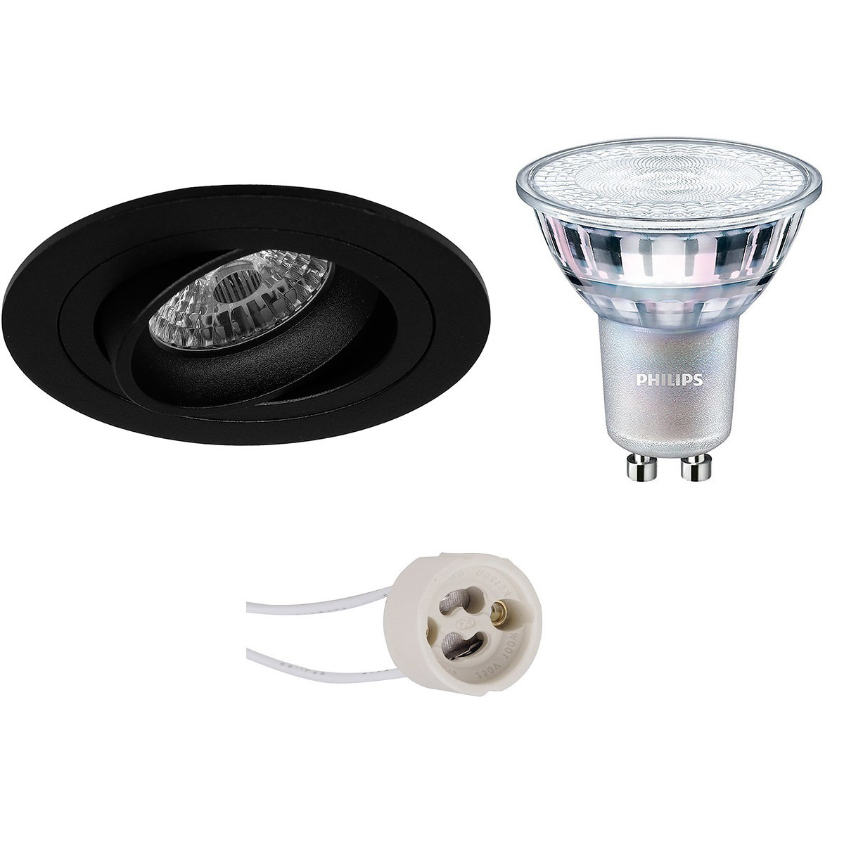 LED Spot Set - Pragmi Alpin Pro - GU10 Fitting - Inbouw Rond - Mat Zwart - Kantelbaar Ø92mm - Philips - MASTER 927 36D VLE - 4.9W - Warm Wit 2200K-2700K - DimTone Dimbaar