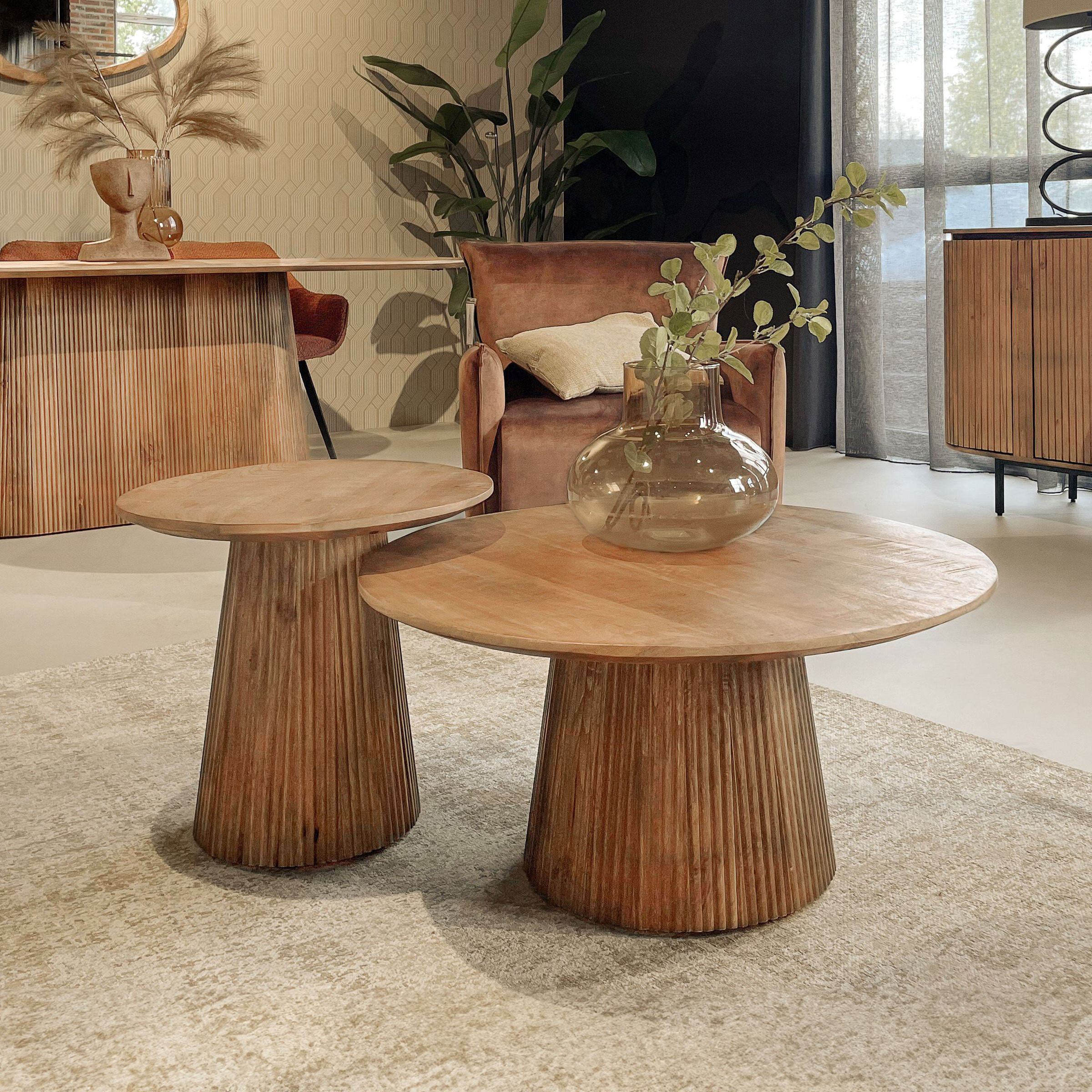 Livingfurn Salontafel Salvator Set van 2 stuks Rond - Bruin