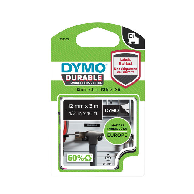 Labeltape Dymo 1978365 12mmx3m wit op zwart