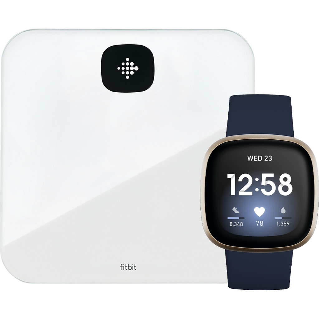 Fitbit Versa 3 Blauw/Goud + Fitbit Aria Air Wit