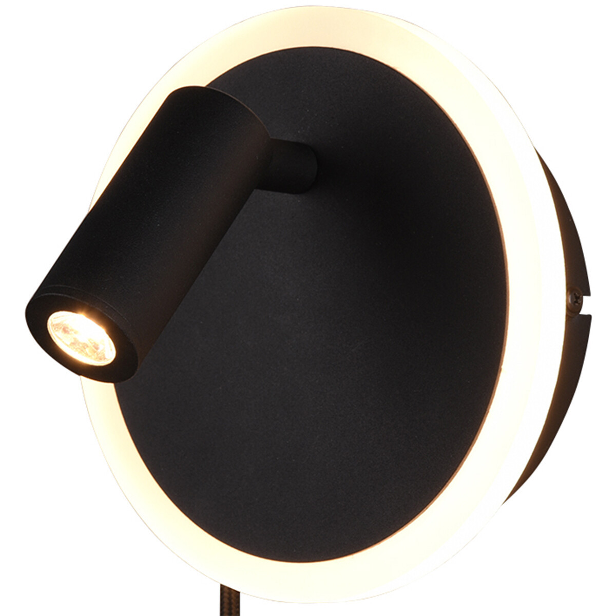 LED Wandlamp - Trion Jodan - 7W - Warm Wit 3000K - Rond - Mat Zwart - Aluminium