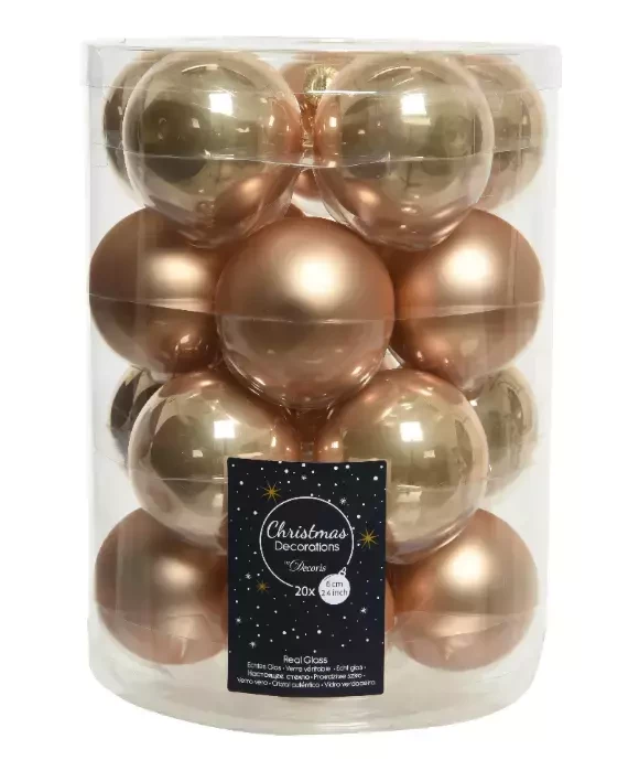 Decoris kerstballen glas 20st toffee 6cm